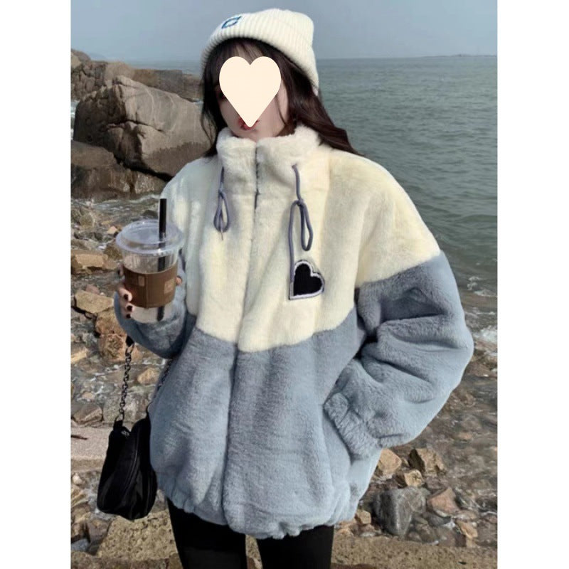 Fleece thickened sweater girl 2025 autumn and winter clothing junior high school high school students cotton-padded jacket