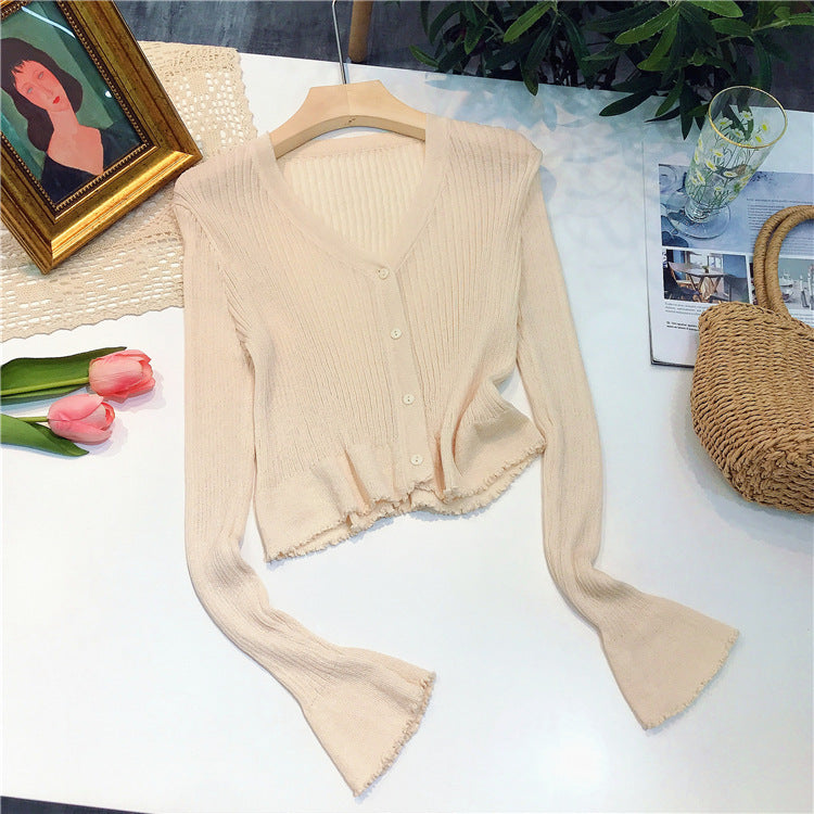 [Ruth Wear] Temperament Gentle Pink Early Autumn Knitted Cardigan Women's Sunscreen Air Conditioning Shirt Short Outer Top