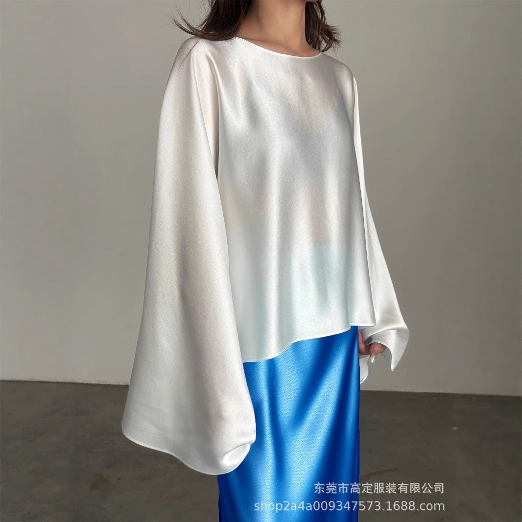 Haute couture spot Japan imported acetic acid one piece glossy top long sleeves huge thin static luxury minimalist horn sleeves