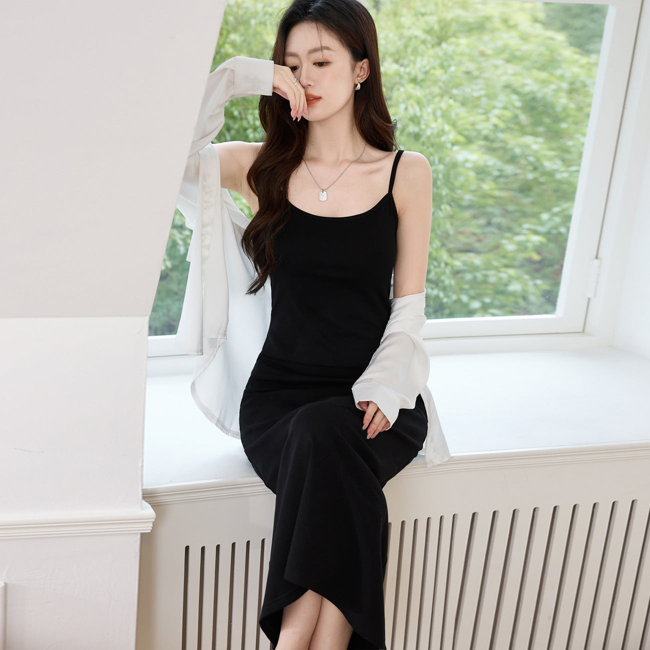 Knee to ankle suspender dress women's summer 2026 new cotton vest long dress versatile slim and thin skirt