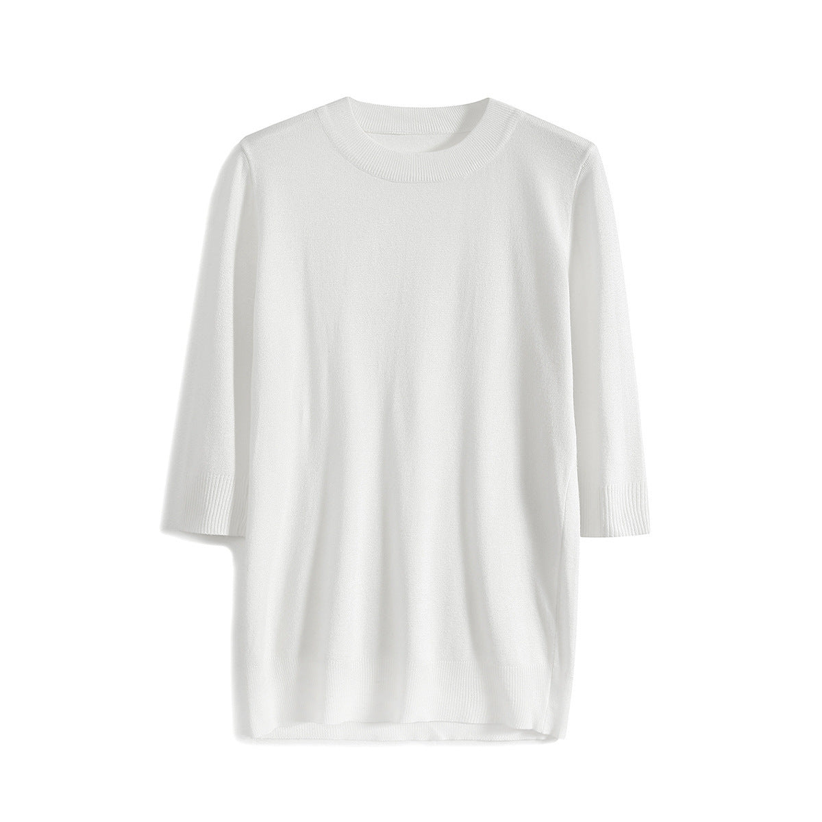 New solid color medium-sleeved temperament intellectual knitted sweater women's clothing 2025 summer half-height round neck five-quarter sleeve loose top
