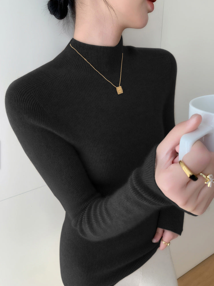 First-line ready-to-wear~ seamless semi-turtleneck cashmere sweater for women's autumn and winter slim-fitting and thin knitted wool bottoming sweater