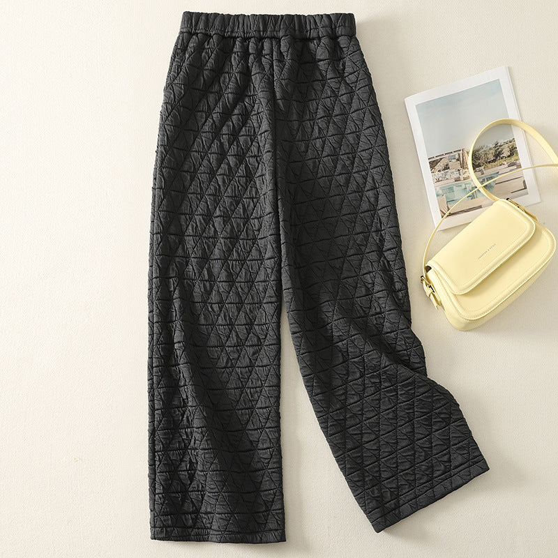 Rhombus drape cotton pants women's winter 2025 new casual warm loose large size wide leg pants