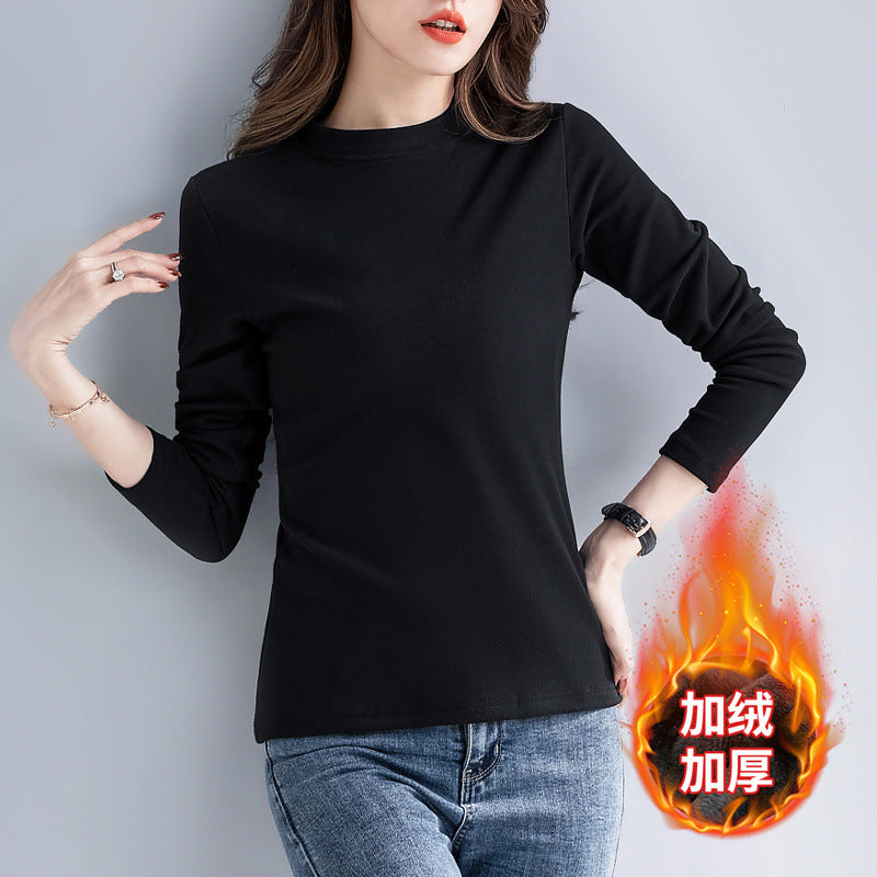 German velvet crew neck bottoming shirt female slim fit versatile autumn and winter new inner top high-end long-sleeved t-shirt small shirt tide