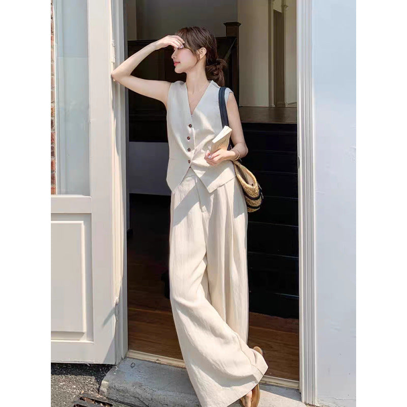 French temperament high-end wear suit women's summer new vest wide-leg pants early autumn two-piece set