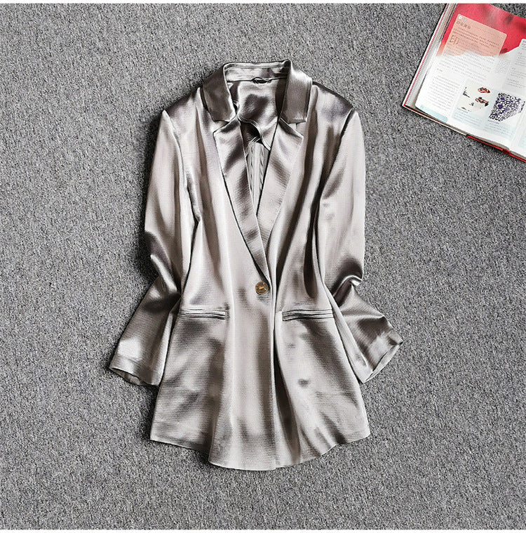 Acetate small blazer, slim and slim, single-breasted, light luxury, niche texture, thin small suit top, female OL Han
