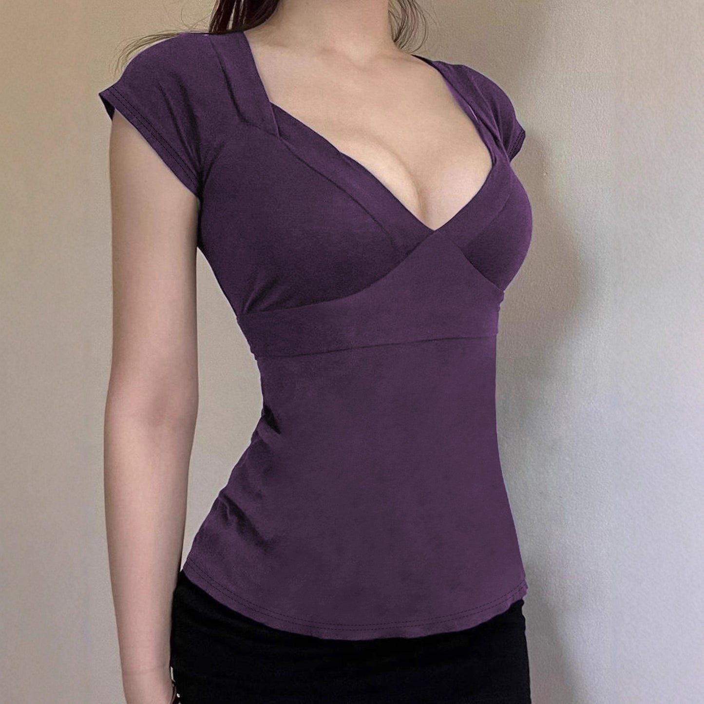 Love cloth forget pure desire style fashion splicing chest short-sleeved T-shirt Spice girl back strap bow base top