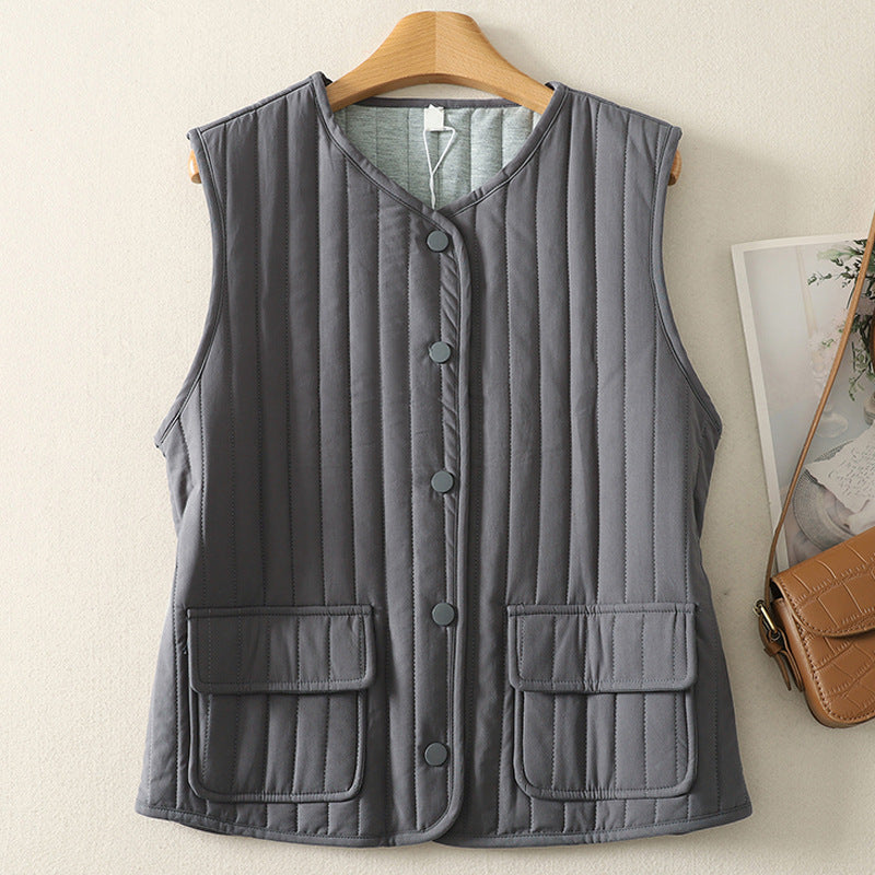2025 autumn and winter new vertical striped single-breasted vest sleeveless vest jacket women's vest