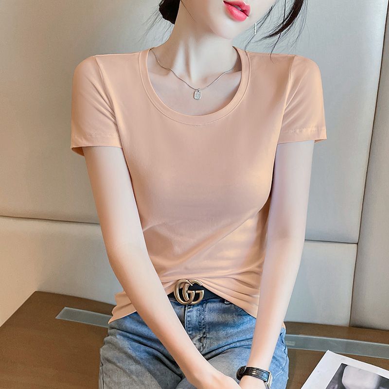 Big red cotton short-sleeved t-shirt women's 2025 super fire age reduction tight this year's popular women's casual versatile top