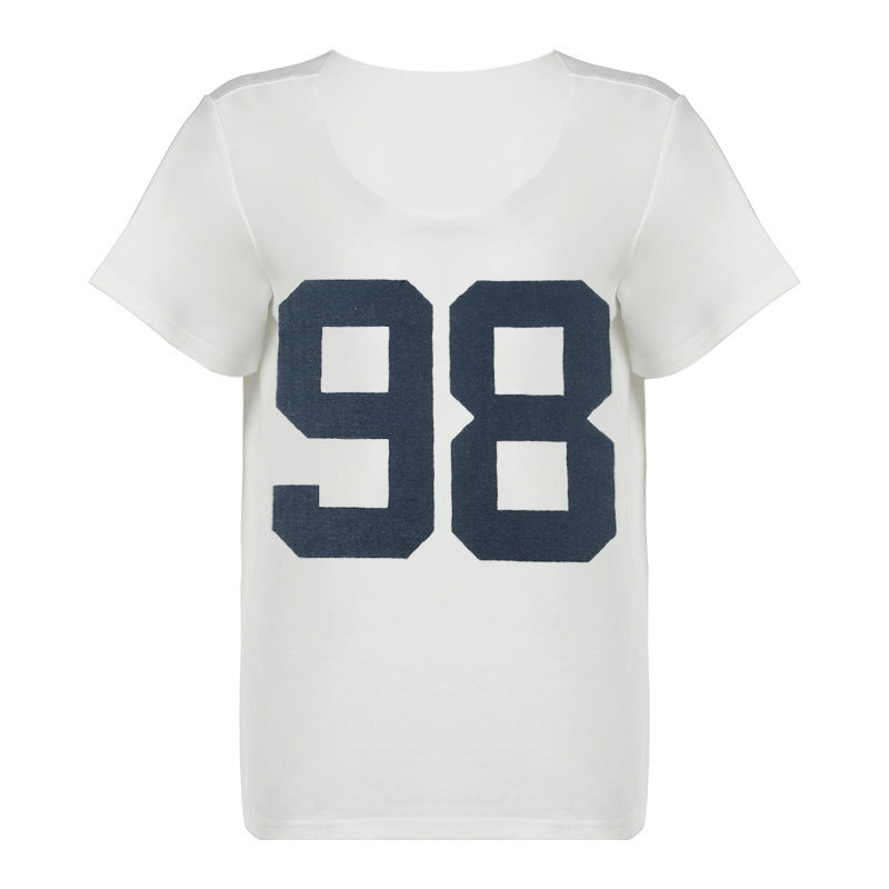 Love Cloth Forget Street Style Digital Printing Loose V-Neck Short Sleeve T-Shirt Spice Girl Shoulder Skinny Casual Top