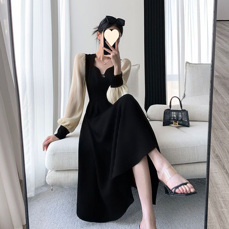 Spring and autumn large size fat MM new women's French design niche high-end temperament Hepburn style long-sleeved dress