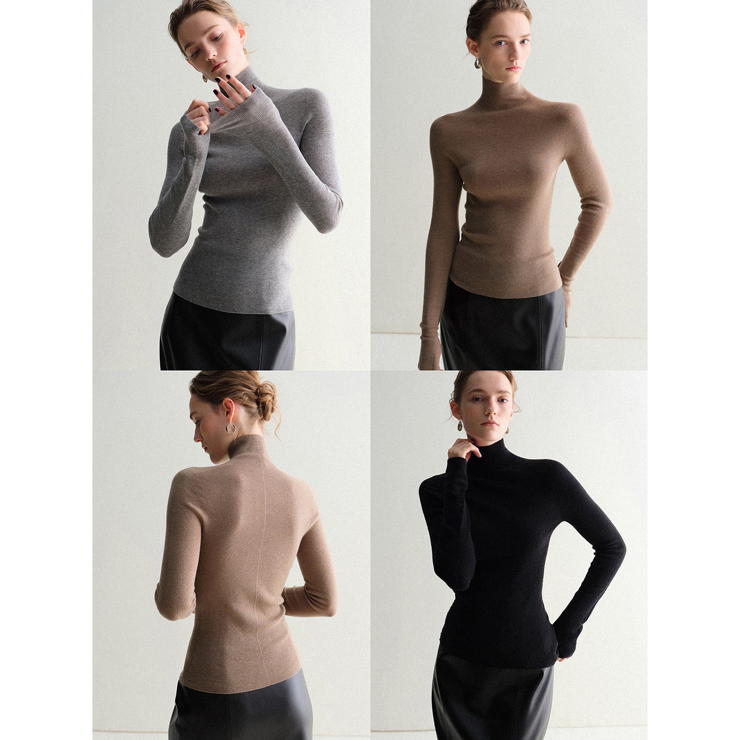 Mogas Skin Enjoy "Soft Gold" Cashmere Mulberry Silk Seamless First Line Ready-to-Wear High Neck Bottom Knitted Sweater