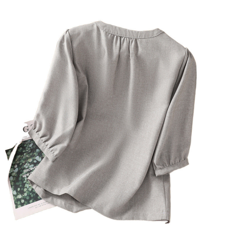 2025 summer new cotton and linen literary loose casual shirt top women