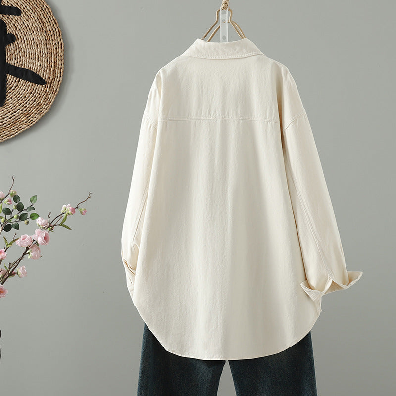 Real shot shirt women's long-sleeved Korean version design sense 2025 autumn new Korean version casual lazy style shirt jacket