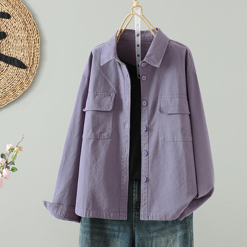 Real shirt women's long-sleeved Korean version of casual tooling autumn 2025 new small loose shirt thin coat