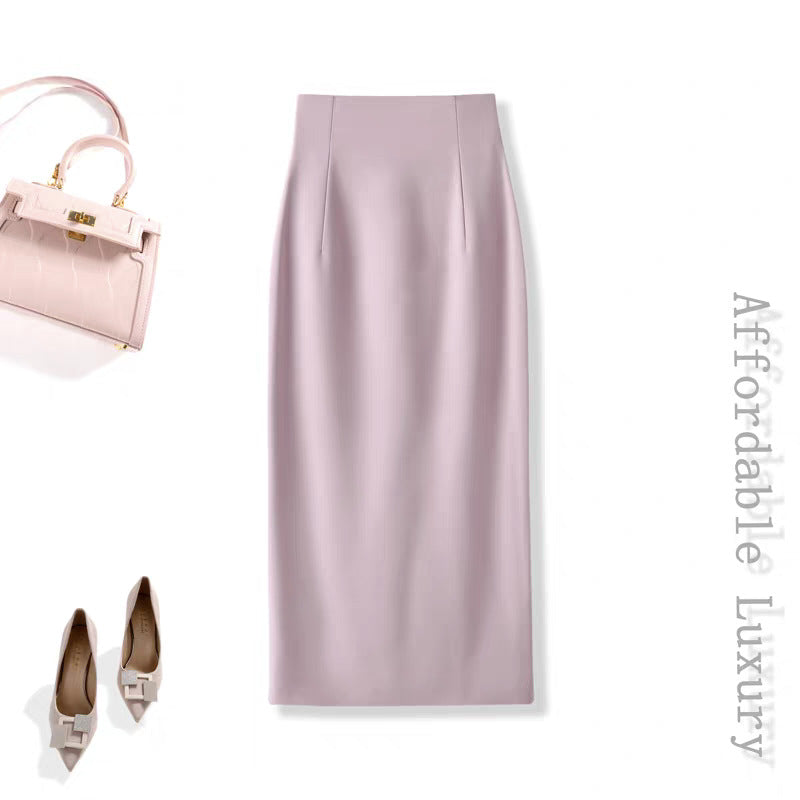 High-end woolen half-length skirt for women's autumn and winter temperament, high waist, hip-wrapped straight skirt, back split, slim and thin skirt