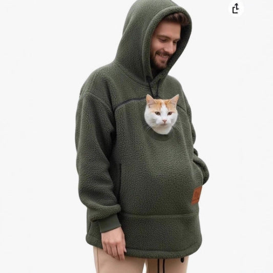 2025 new European and American fleece people pet one men and women the same hipster hooded loose casual warm sweater