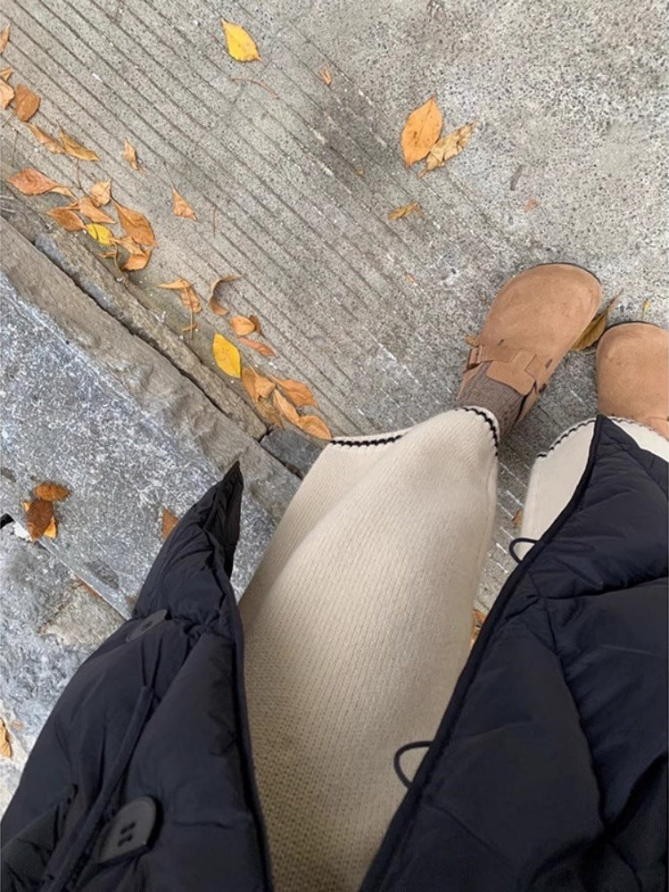 Wool knitted pants gray pants women's 2024 new autumn and winter small nine-point wide-leg pants grandma pants wool pants