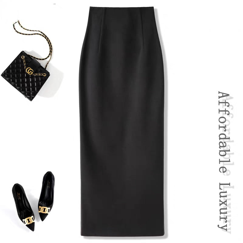 High-end woolen half-length skirt for women's autumn and winter temperament, high waist, hip-wrapped straight skirt, back split, slim and thin skirt