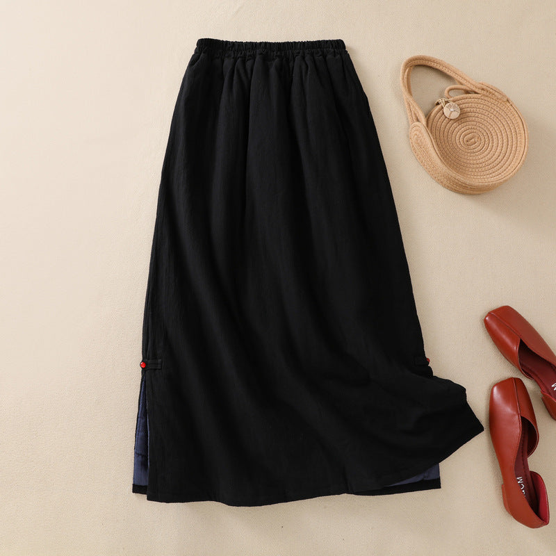 Real shot 2025 autumn and winter new Chinese style literary and retro black skirt A version thin winter cotton skirt
