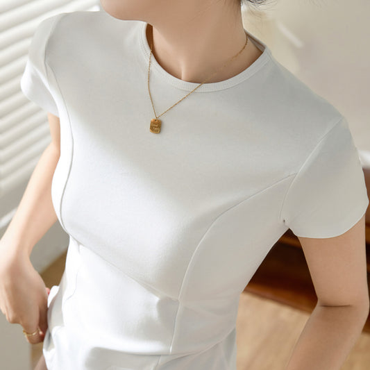 [Quality and high quality] High-end design pure cotton T-shirt women's summer short-sleeved 2026 new slim-fit top bottoming shirt