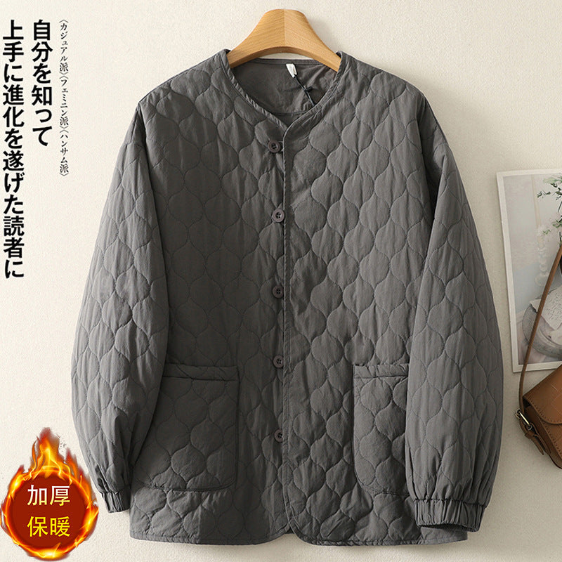 Literary and retro gourd grid fluffy coat for women's 2025 autumn and winter new loose cotton-padded Mori sweet solid-color cotton clothes