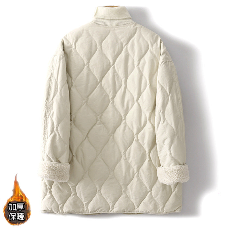 Winter 2025 new Korean version lamb wool splicing medium and long women's small light cotton jacket