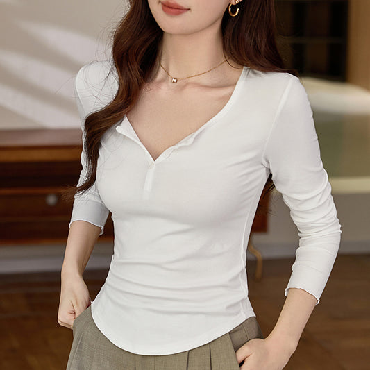 #Quality high-quality #Modal cotton button-up semi-open neck T-shirt women's long-sleeved 2026 autumn new inner bottoming shirt