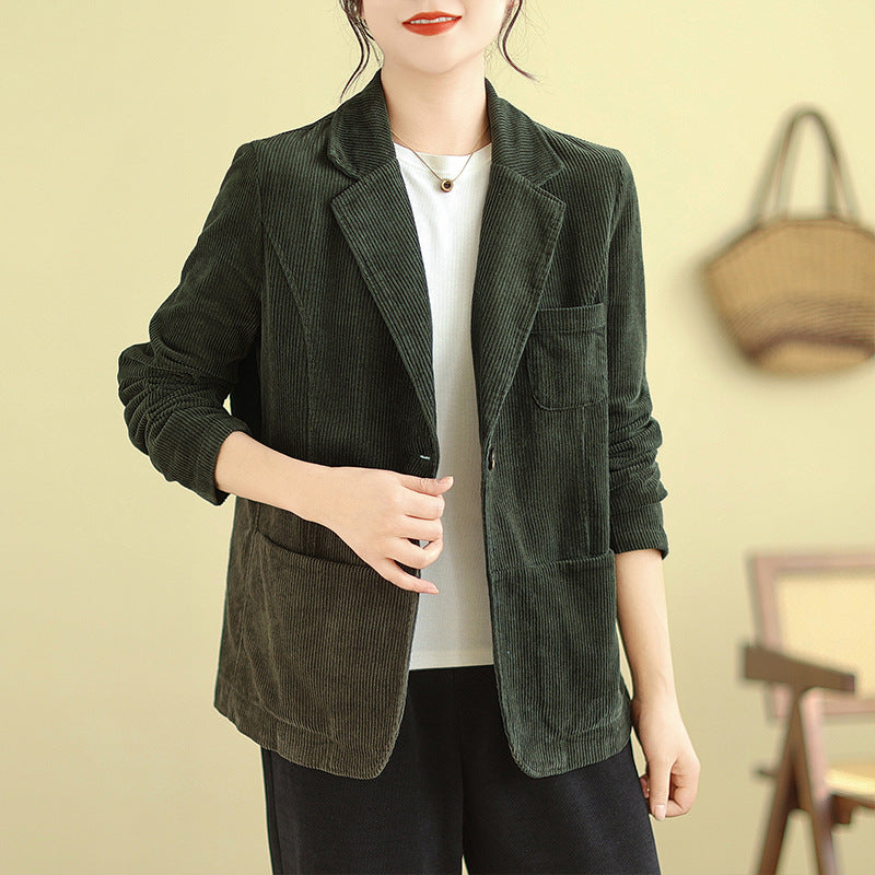 Real shot 2025 spring new casual solid color corduroy women's long-sleeved jacket small suit #9509