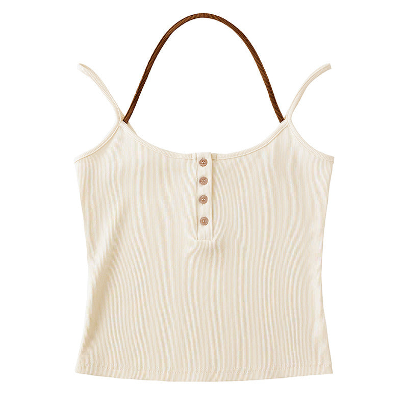 #High elastic pure cotton #Fake two-piece neck sling Spice Girl vest women's summer new sexy outer wear with bottom top