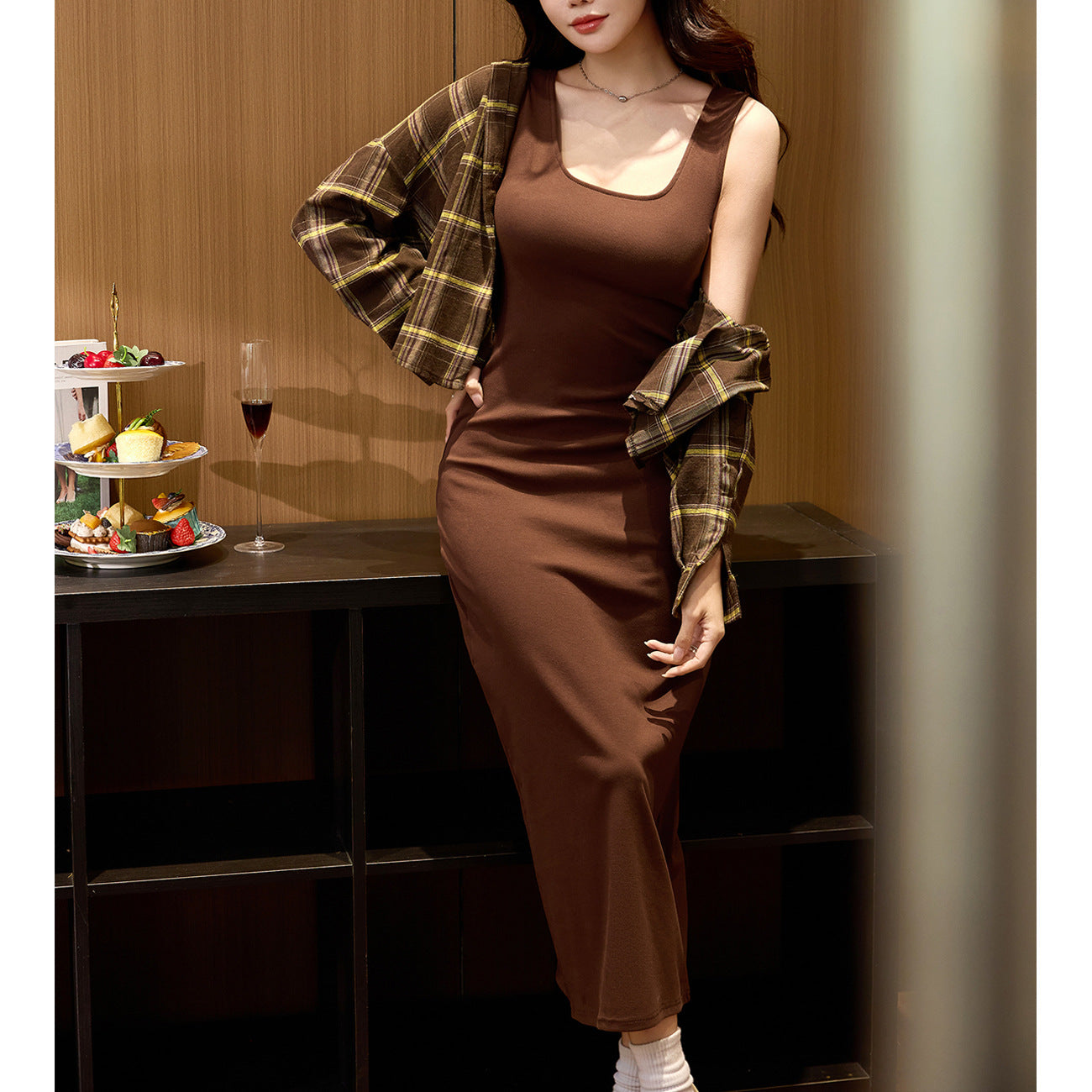 [High quality] Pure cotton vest long dress 2026 summer new dress femininity inner cover knee to ankle