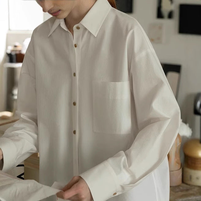 MELLIIY 2025 spring new lazy and comfortable loose cotton long-sleeved pink shirt women's design sense niche