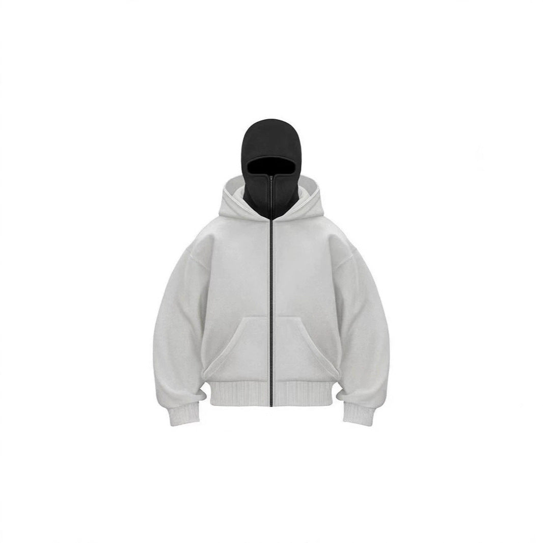 Cross-border spring and autumn new unique design double-layer hooded zipper sweater jacket loose street men and women couples