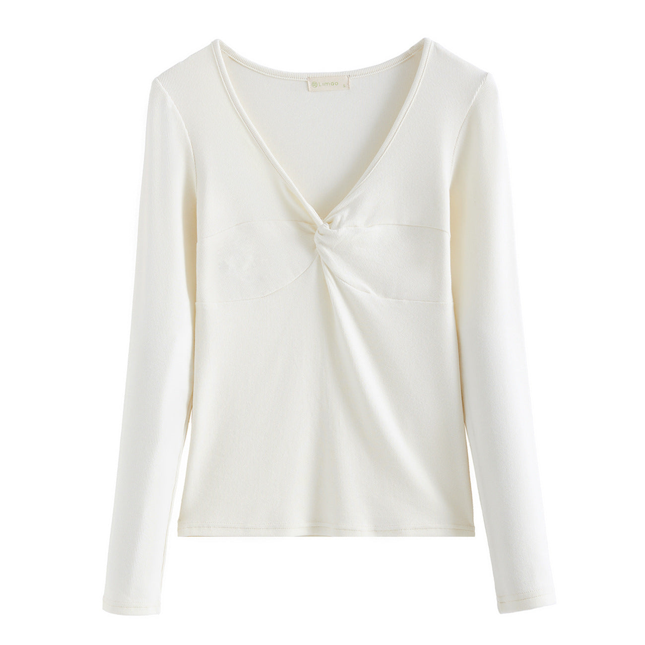 260g优可丝气质深V领扭结长袖T恤女秋装新款美式辣妹纯欲红色上衣