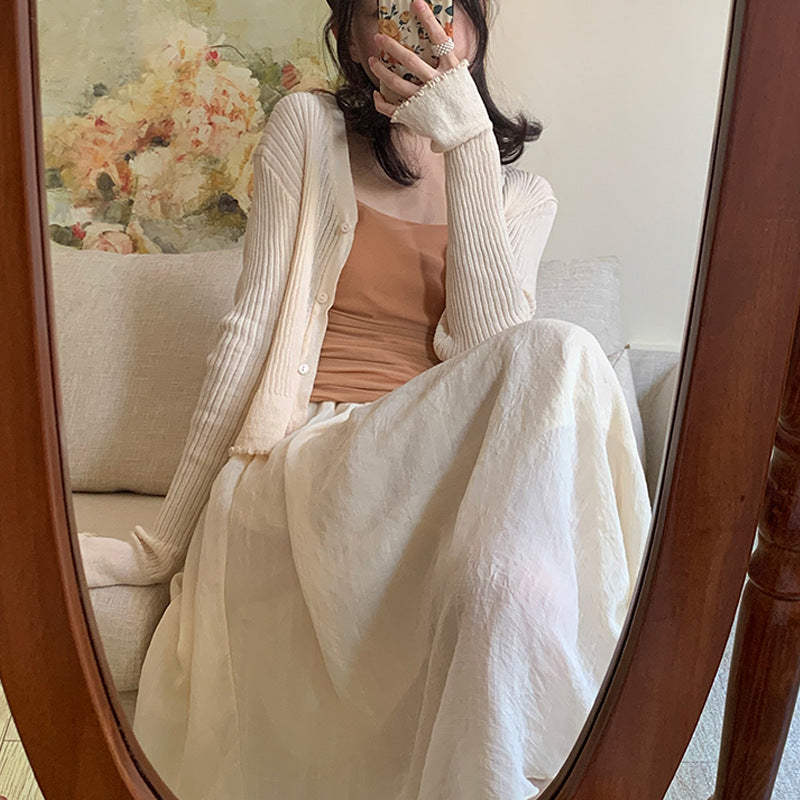 [Ruth Wear] Temperament Gentle Pink Early Autumn Knitted Cardigan Women's Sunscreen Air Conditioning Shirt Short Outer Top