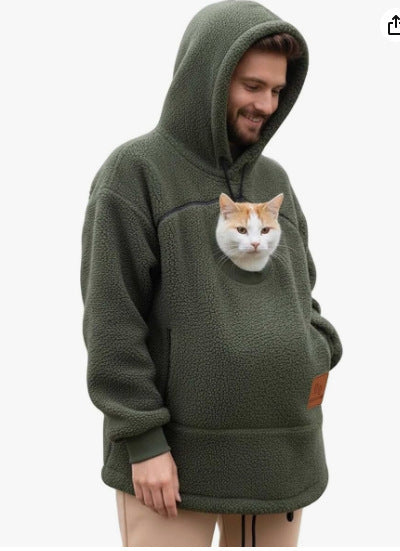 2025 new European and American fleece people pet one men and women the same hipster hooded loose casual warm sweater