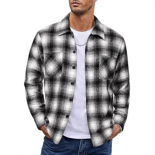 2025 Men's Europe, America, Amazon Express, cross-border new plaid casual long-sleeved shirt jacket casual versatile