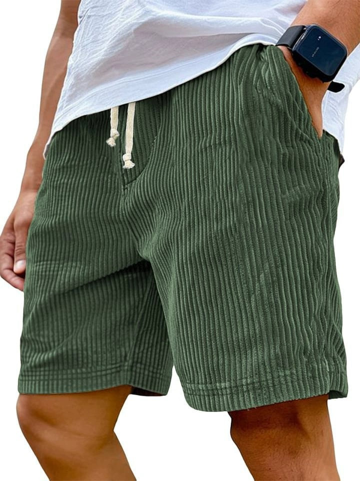 2025 European and American cross-border Amazon new men's retro embroidered logo corduroy fashion lace-up casual shorts