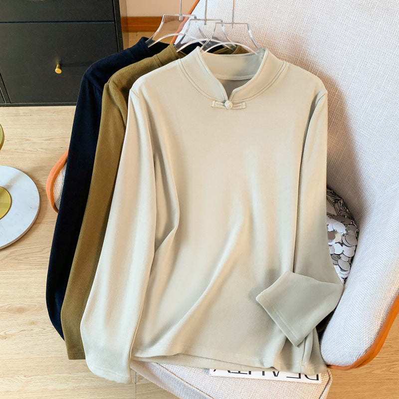 Real photo German velvet T-shirt women's spring and autumn 2025 new tea clothes top jacket loose button retro bottoming shirt