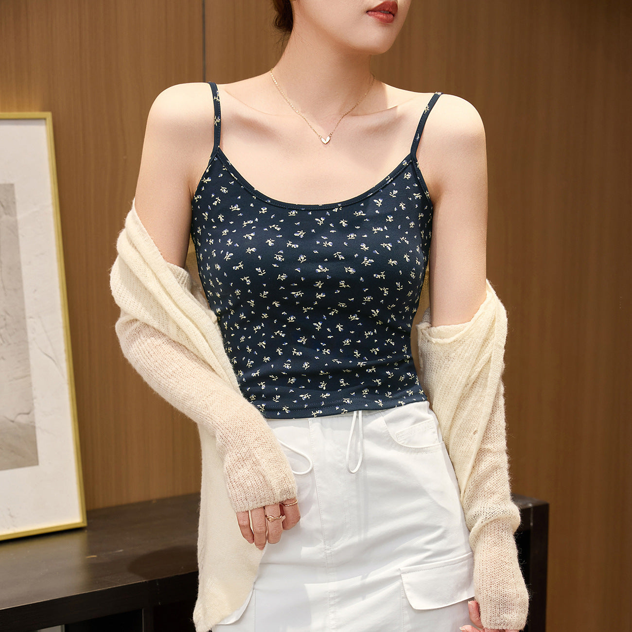 #260G combed pure cotton #printed suspender vest women's summer 2026 summer new pure desire sexy outerwear top