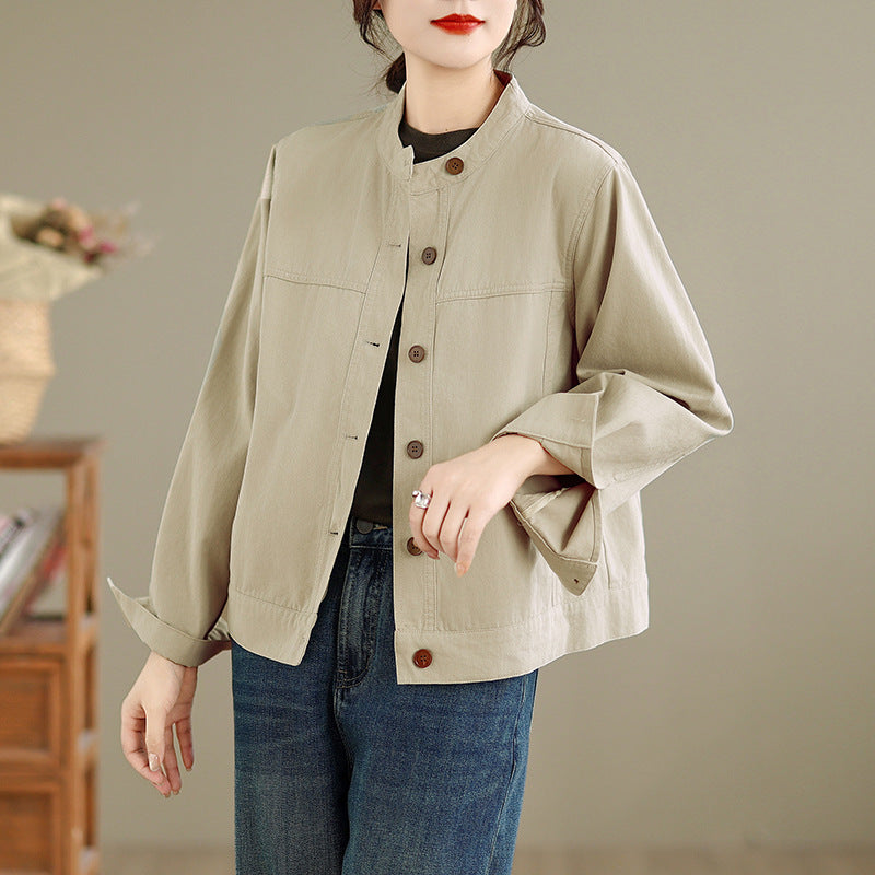Real shot 2025 autumn and winter new small short stand-up collar loose tooling jacket top coat women