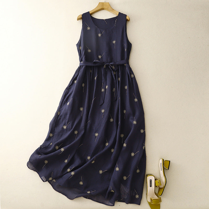 2025 summer new simple literary loose vacation vest bubble printing literary dress women