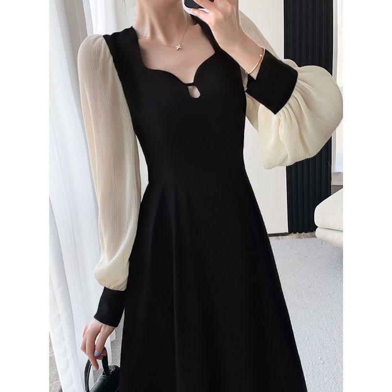 Spring and autumn large size fat MM new women's French design niche high-end temperament Hepburn style long-sleeved dress