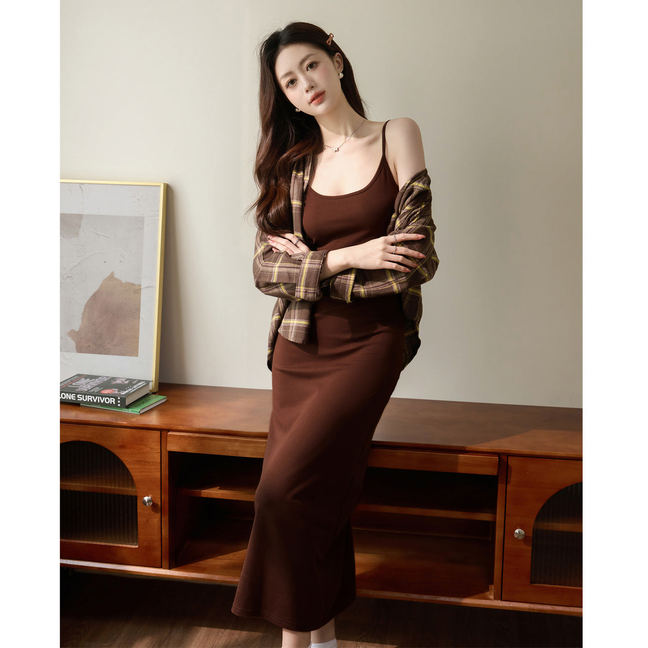 [High quality] Pure cotton suspender dress women's summer 2026 new inner vest long dress knee to ankle