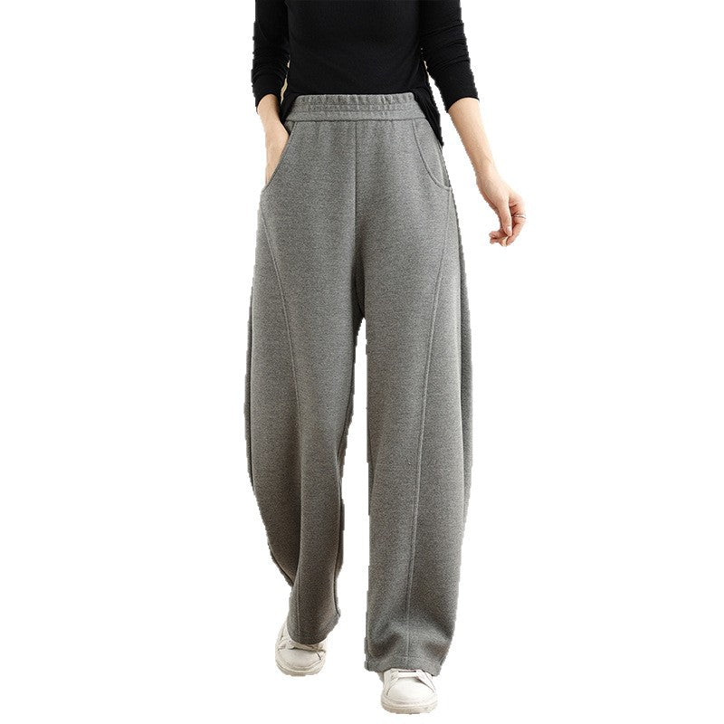 Real photo, autumn and winter 2025 new straight high-waisted loose sweatpants women's thick and thin casual trousers