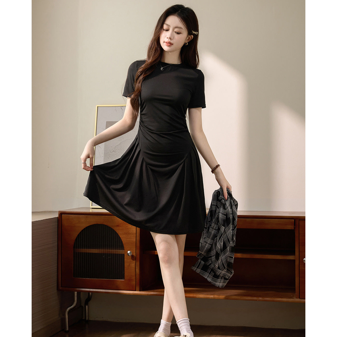 [Tencel Rome & High Quality] Pleated A Pendulum Skinny Temperament Dress Women's Summer 2026 New Short Skirt