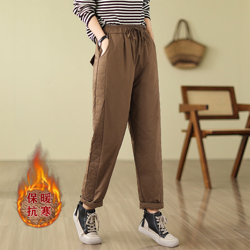 Real shot 2025 winter new retro padded thickened casual and thin Harlan pants loose outer cotton pants women