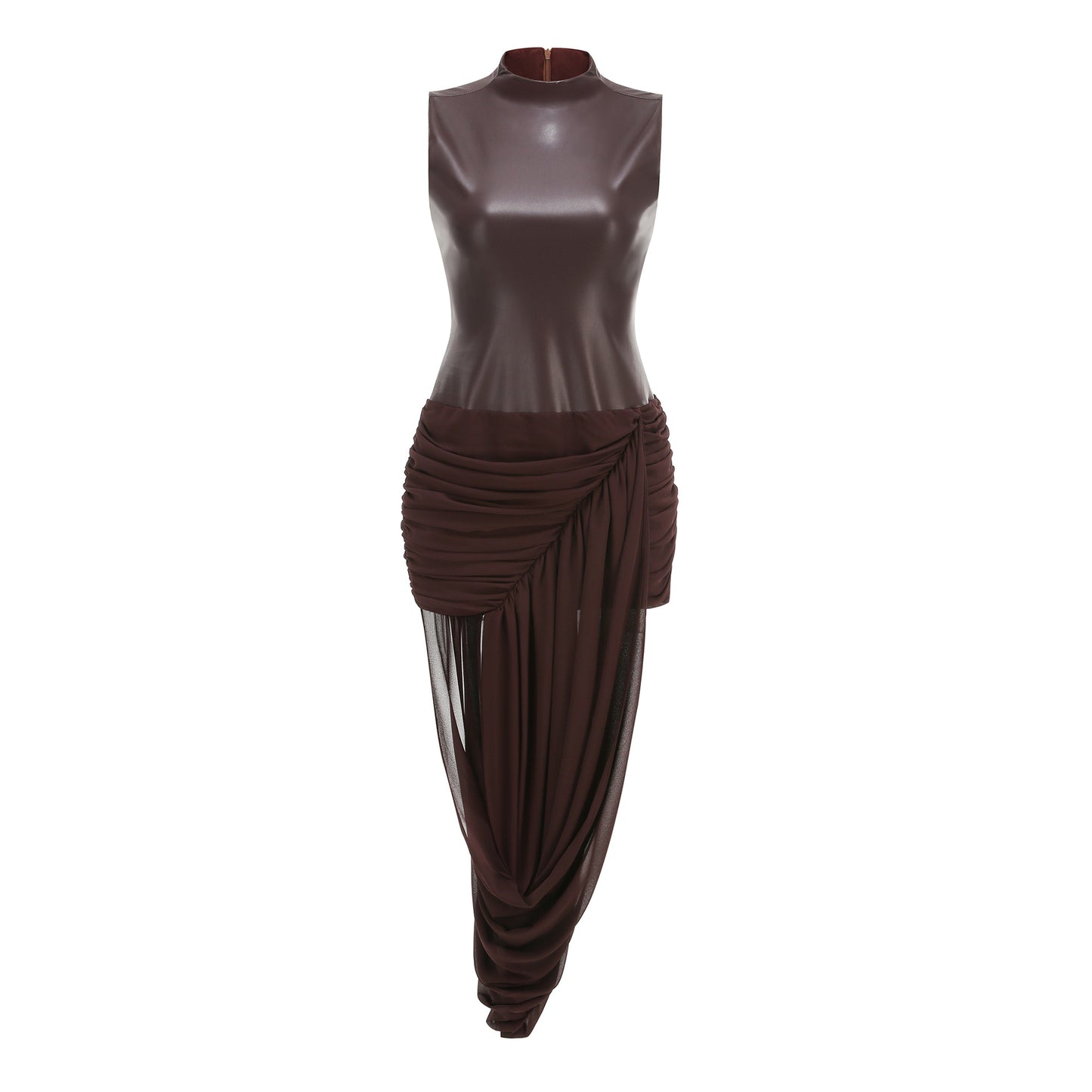 Cross-border European and American fashion personalized party evening dress slim temperament leather hip spice sleeveless banquet dress