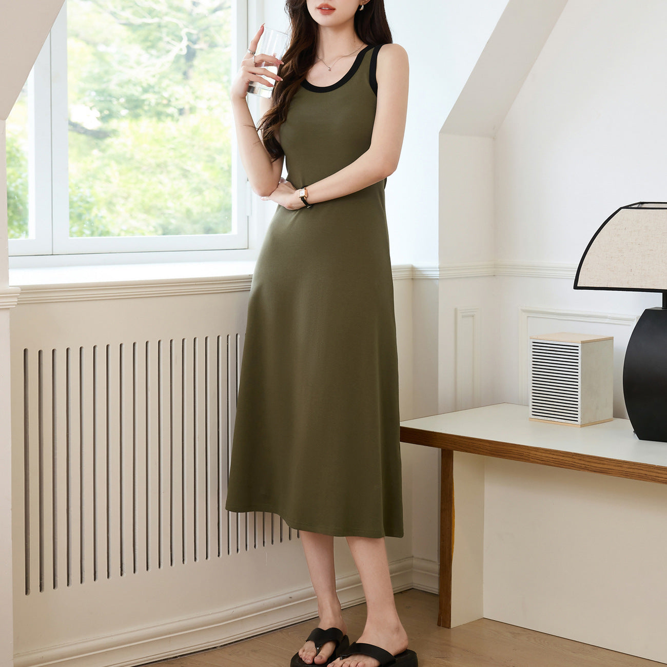 [Quality and high quality] Contrasting color design sense pendulum vest dress women's summer 2026 new pure cotton thin dress