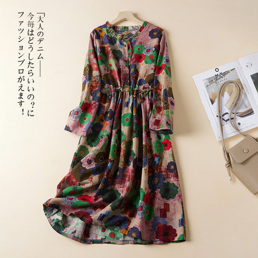 The real shot will be in the spring of 2025. The new literary and loose cotton and linen printed long-sleeved dress for women's medium and long styles #346.